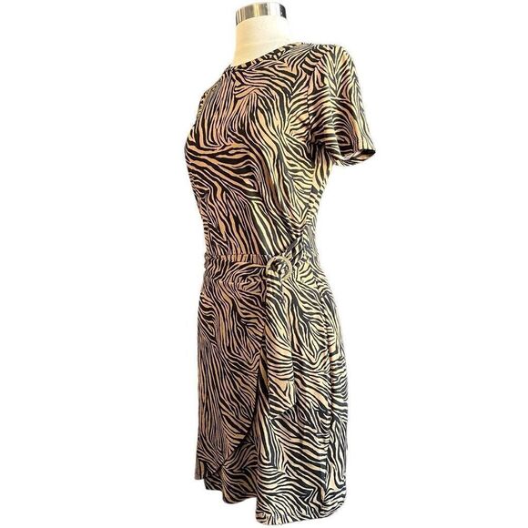 NWT Michael Kors Zebra Print Logo Ring Buckle Short Sleeve Half Wrap Dress - Picture 4 of 7